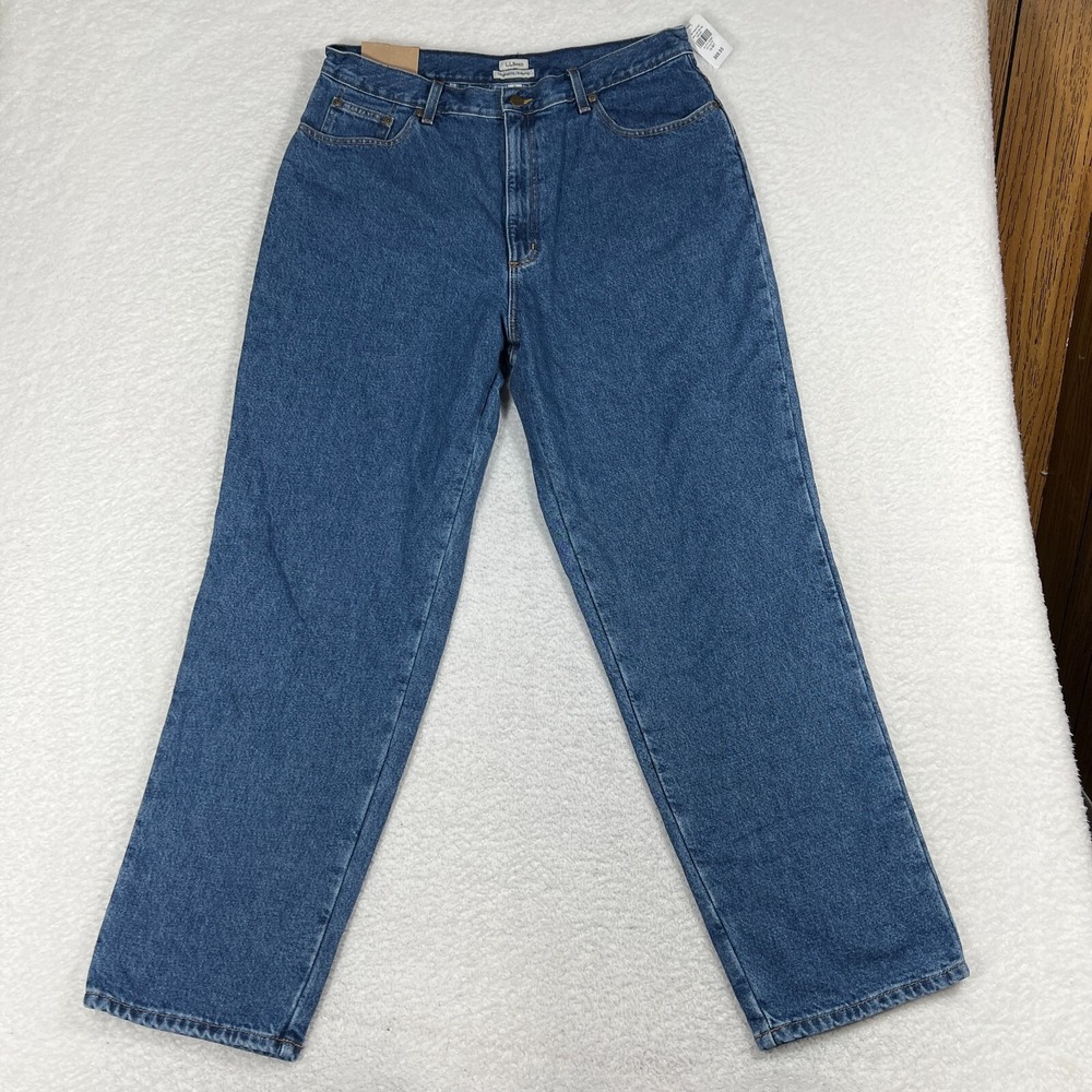 LL Bean Flannel Lined Jeans Original Fit Relaxed Womens 18 M/T (34.5x31) Blue